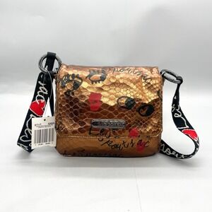 LESportsac Bronze Metallic Crossbody Bag‎ Purse Graffiti